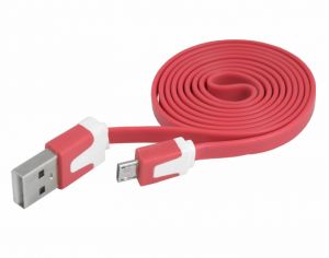 Kabel USB-Micro USB, czerwony, płaski, 1m
